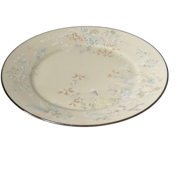 Lenox April China Dinner Plate 10.5" USA Floral Design Ivory Platinum Trim. Set - Picture 4 of 9